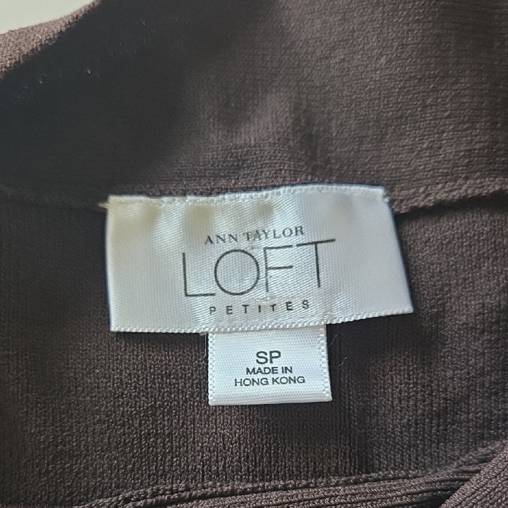 LOFT Chocolate Brown Knit Bow Tie-Neck Top – Soft Rayon Blend SP Feminine - Picture 5 of 8